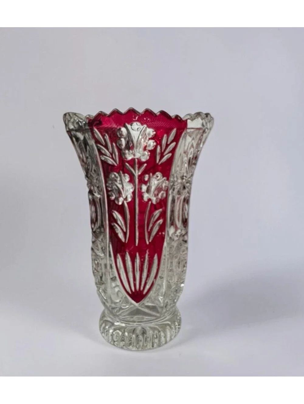Vintage Anna Hutte Bleikristall Lead Crystal Ruby Red Vase Germany 6 1/4